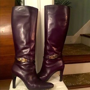 Gucci knee leather boots purple size 8B